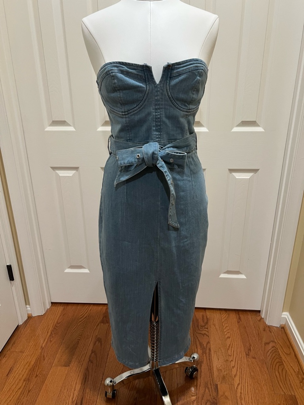 Cutely Covered Denim Belted Bustier Dress